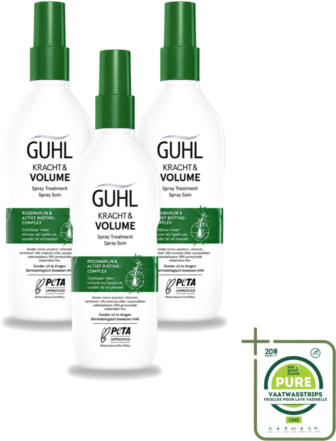 3 x Guhl – Spray Treatment – Kracht & Volume – 150 ml - Grootverpakking - Vaatwasstrips - Haarversterking - Volumeboost - Krachtige Haarverzorging - Dun Haar - Haaruitval