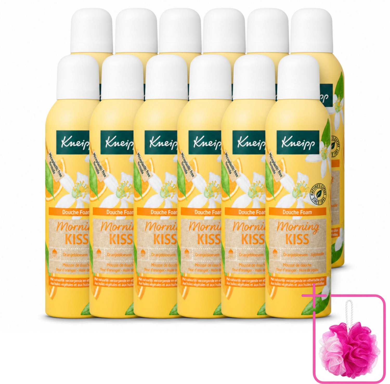 12 x Kneipp - Douche schuim - Morning Kiss - Oranjebloesem - 200 ml - Bulkverpakking - Douche foam - Douchemop - Ochtendritueel