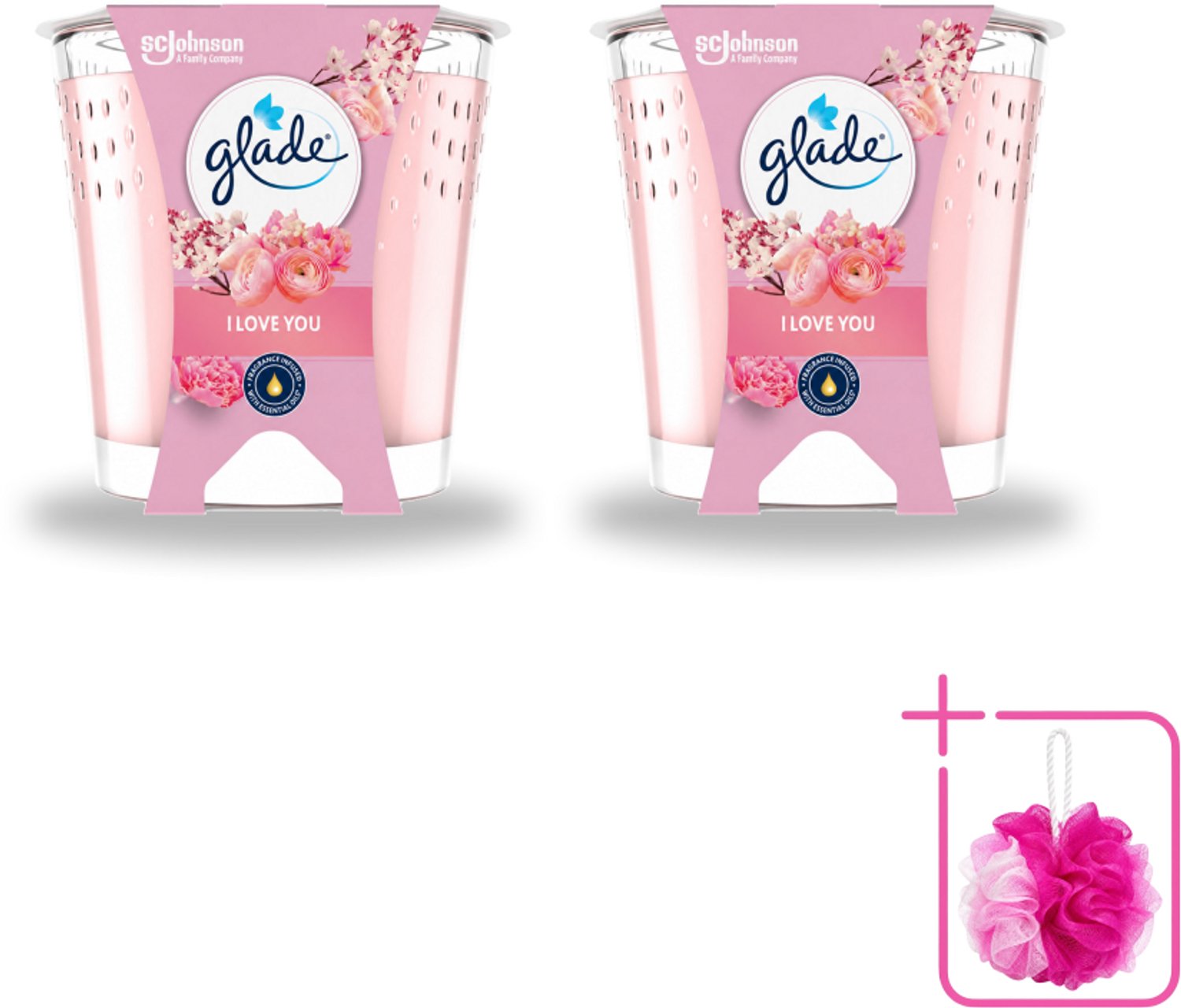 2 x Glade - Geurkaars I Love You - 100% Raapzaadwas & Vegan - 112 g - Bulkverpakking - Geurkaars - Douchemop - Vegan