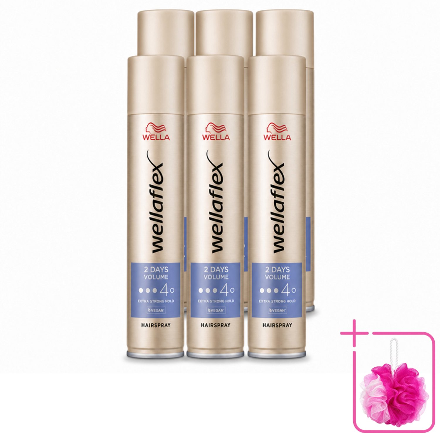 6 x Wella – Flex 2 Days Volume – Haarspray Extra Strong – 400 ml - Bulkverpakking - Haarspray - Douchemop - Volume
