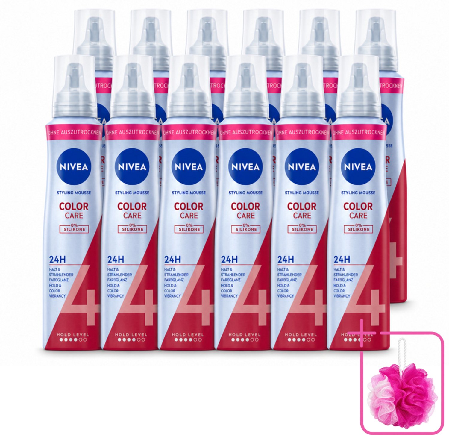 12 x NIVEA – Haarmousse – Color Care & Protect – 150 ml - Bulkverpakking - Haarkleur bescherming - Douchemop - Haarmousse