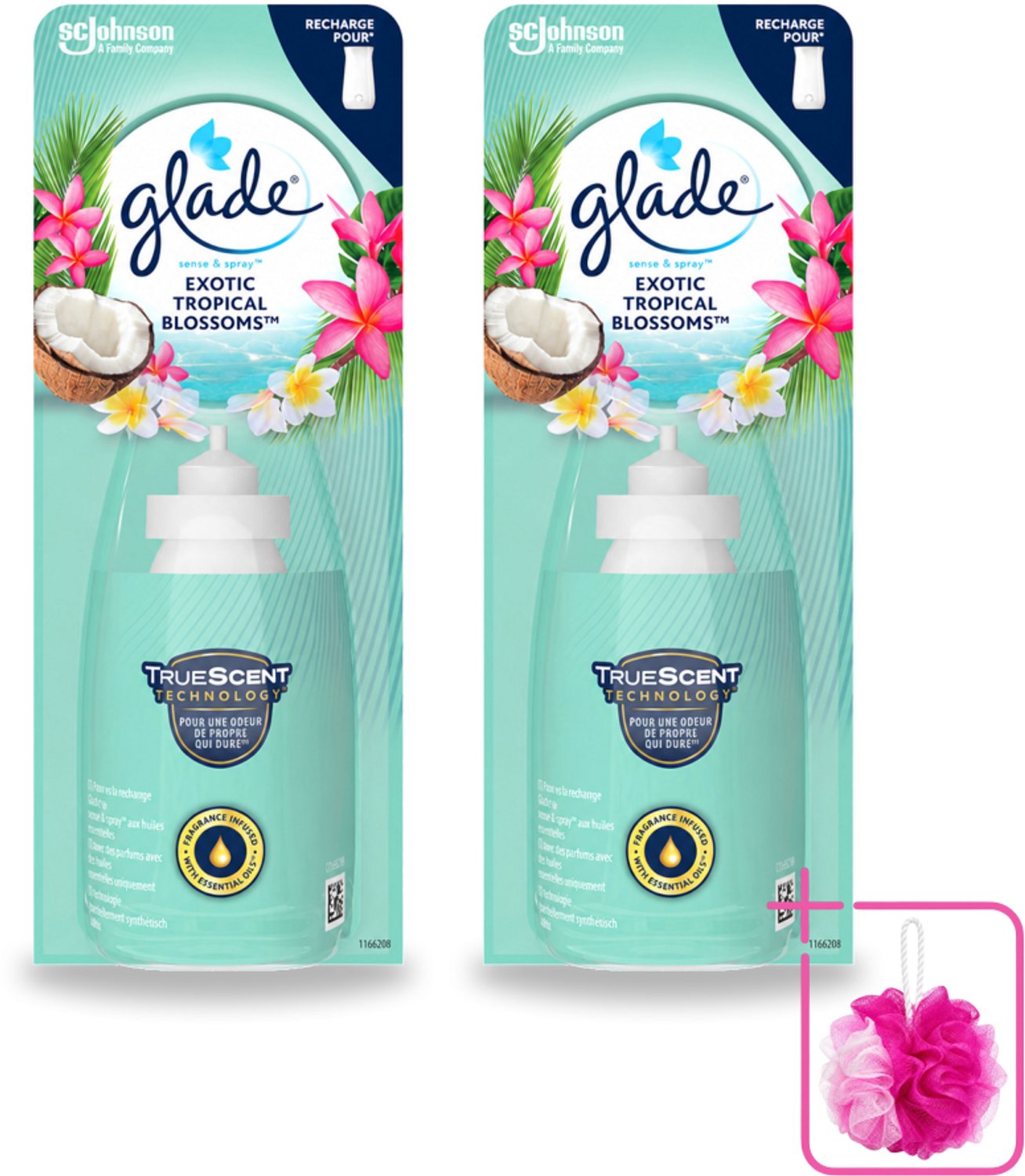 2 x Glade – Sense & Spray Navulling – Exotic Tropical Blossoms – 18 ml - Bulkverpakking - Tropische geur - Douchemop - Bewegingssensor