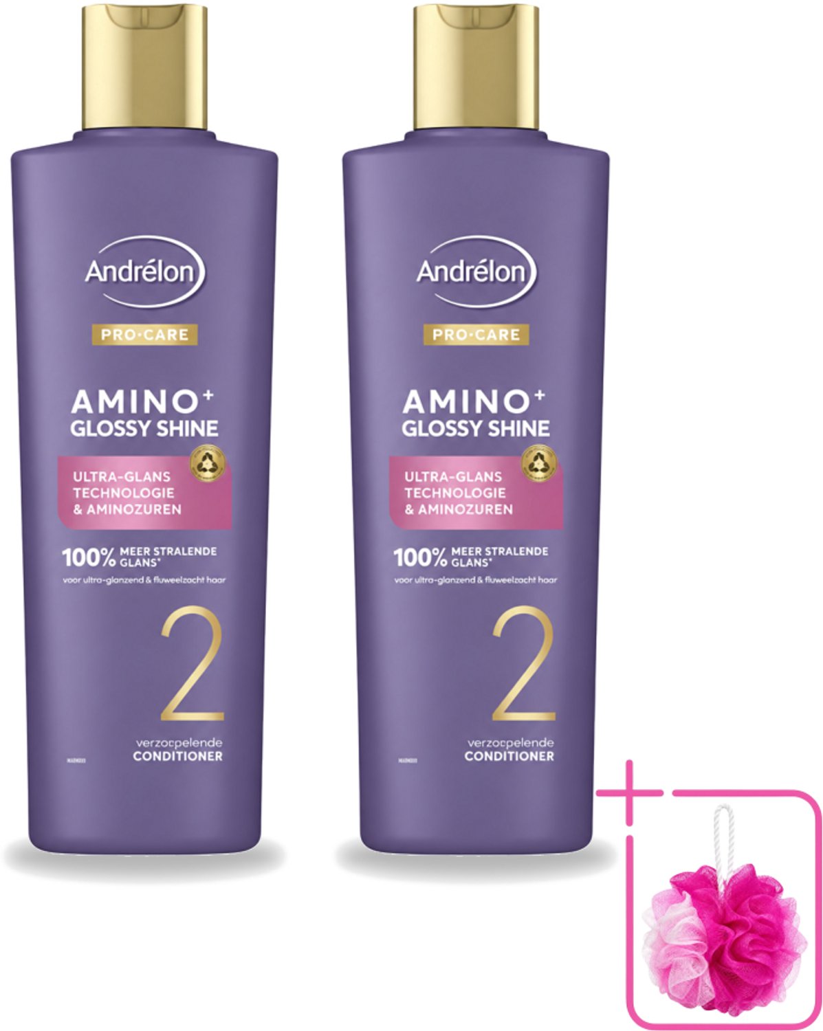 2 x Andrélon – Conditioner – Pro Care Amino+ Glossy Shine – 250 ml - Bulkverpakking - Haar glans - Douchemop - Aminozuren