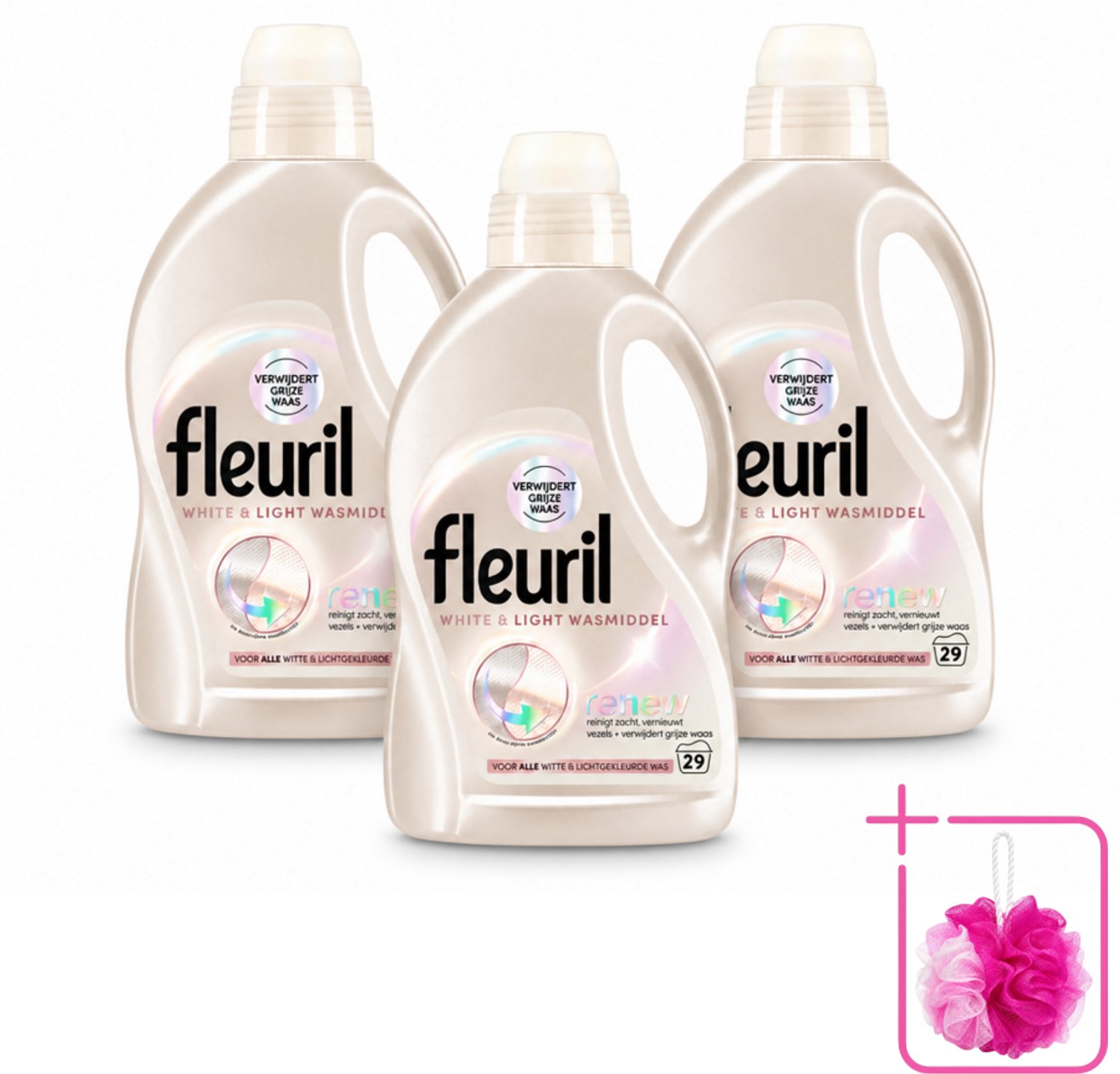 3 x Fleuril - Wasmiddel - White & Light Wasmiddel - Witte & Lichte Was - 29 wasbeurten - Bulkverpakking - Wit wasmiddel - Douchemop - Licht wasmiddel