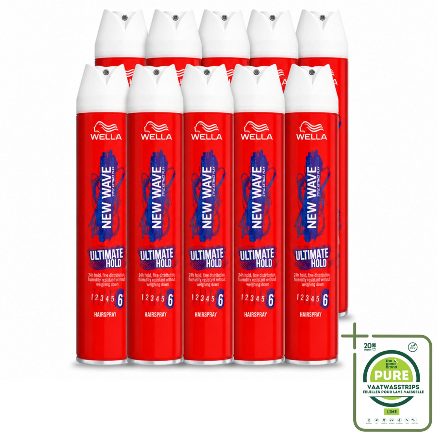 12 x Wella – New Wave Ultimate Hold – Haarspray – 400 ml - Grootverpakking - Vaatwasstrips - Haarspray - Fixatiespray - Stijl - Hold - UV Bescherming