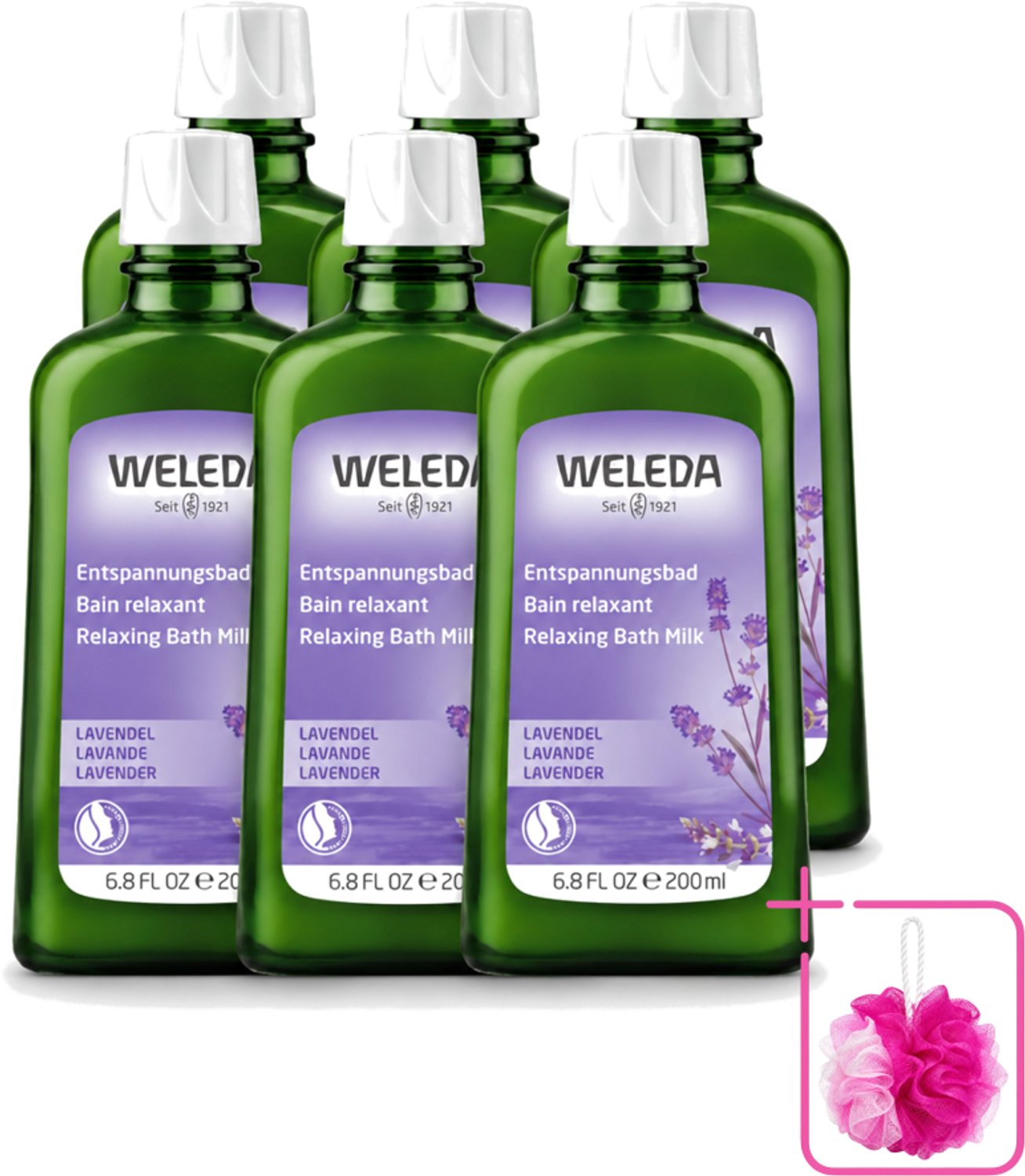 6 x WELEDA - Ontspanningsbadmelk - Lavendel - 200 ml - Bulkverpakking - Ontspanning - Douchemop - Badmelk