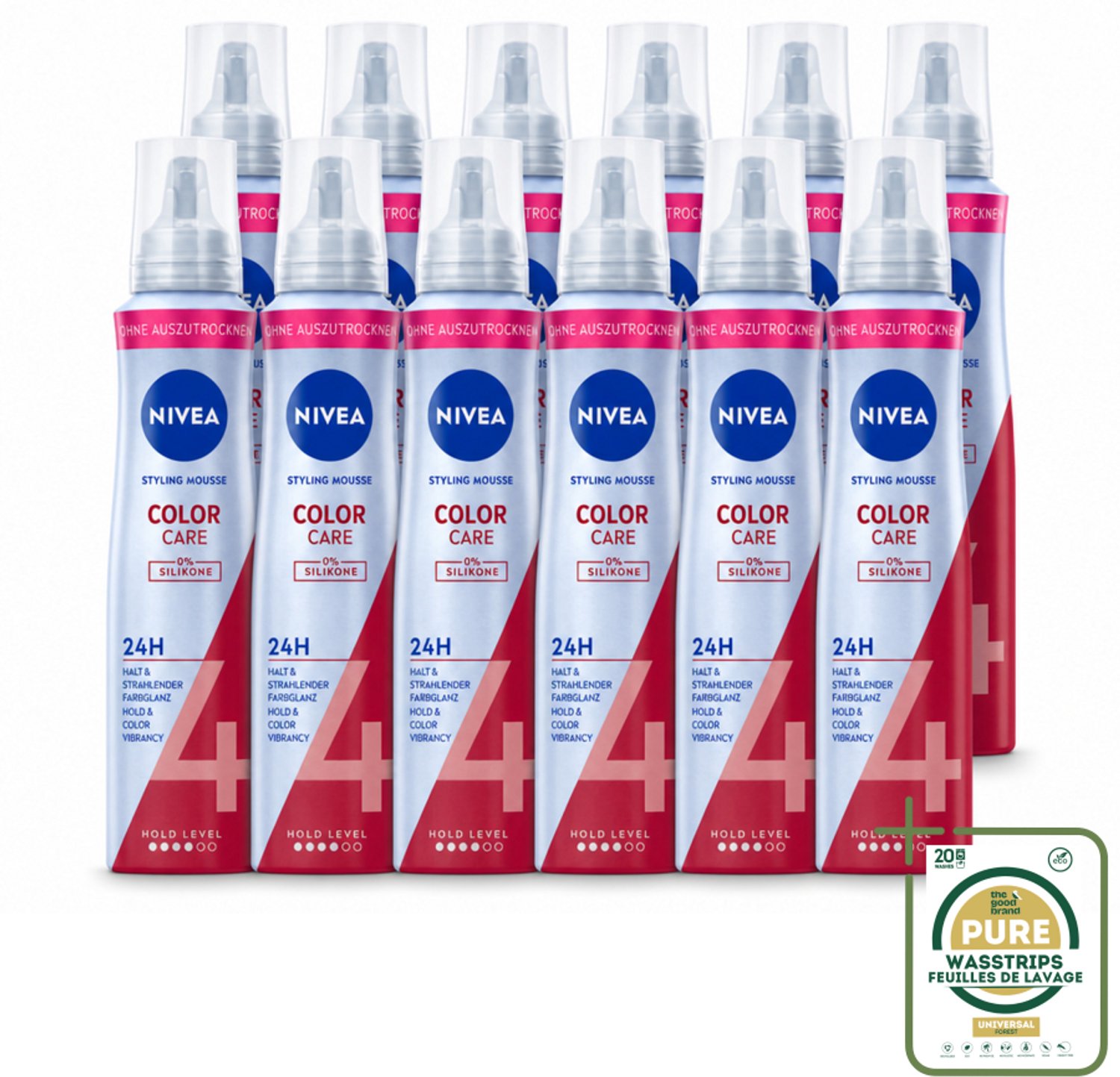 12 x NIVEA – Haarmousse – Color Care & Protect – 150 ml - Wasstrips - Haarbescherming - Kleurbescherming - Haarfixatie - Haarverzorging - Panthenol