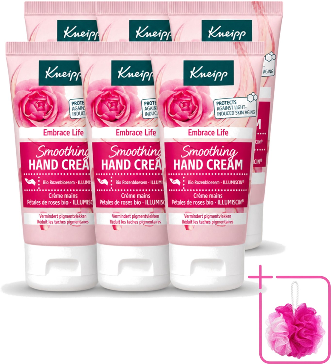 6 x Kneipp - Handcrème - Embrace Life - Anti‑Aging (ILLUMISCIN) - 50 ml - Bulkverpakking - Handcrème - Douchemop - Anti-ouderdom