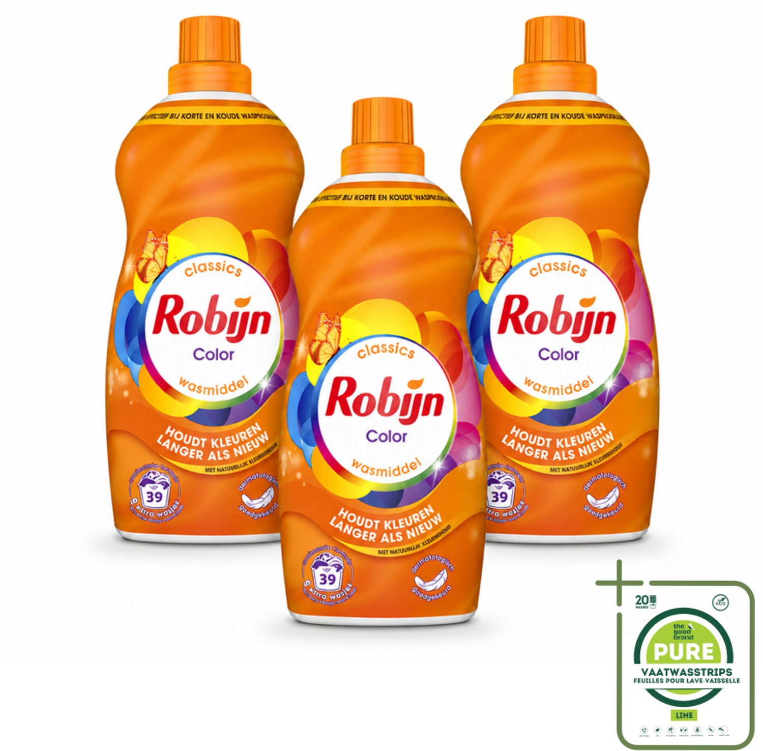 3 x Robijn – Vloeibaar Wasmiddel – Klein & Krachtig Color – 1,19 L - Grootverpakking - Vaatwasstrips - Kleurbehoud - Kleurherstel - Wasmiddel Kleur - Wasmiddel Voor Gekleurd Was - Koud Wasmiddel