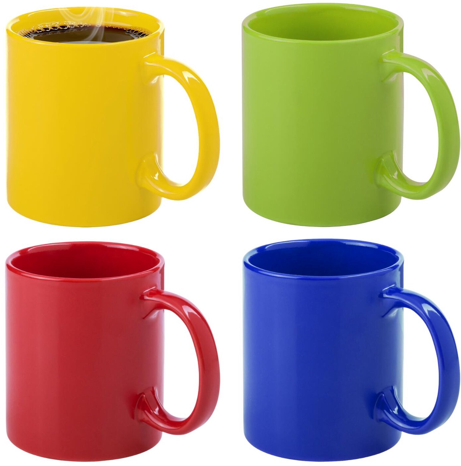 Bellatio Design Koffie mokken / thee drinkbekers Bright Colours - 4x stuks - glans - met oor - 370 ml