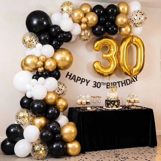Zwarte en gouden ballonnen 68 stuks, 30 cm helium witgoud en zwarte ballonnen gouden confetti ballonnen verjaardagsdecoraties voor vrouwen mannen bruiloft afstuderen pensioen verjaardagsfeestje — afbeelding 4