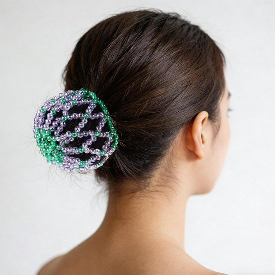 2 Stuks Handgemaakt Elastisch Haarnetje met Strasssteentjes voor Ballet Schaatsen Gebreide Knothoes voor Dames Meisjes Comfortabel Stijlvol Haaraccessoire voor Dagelijks Gebruik — afbeelding 3