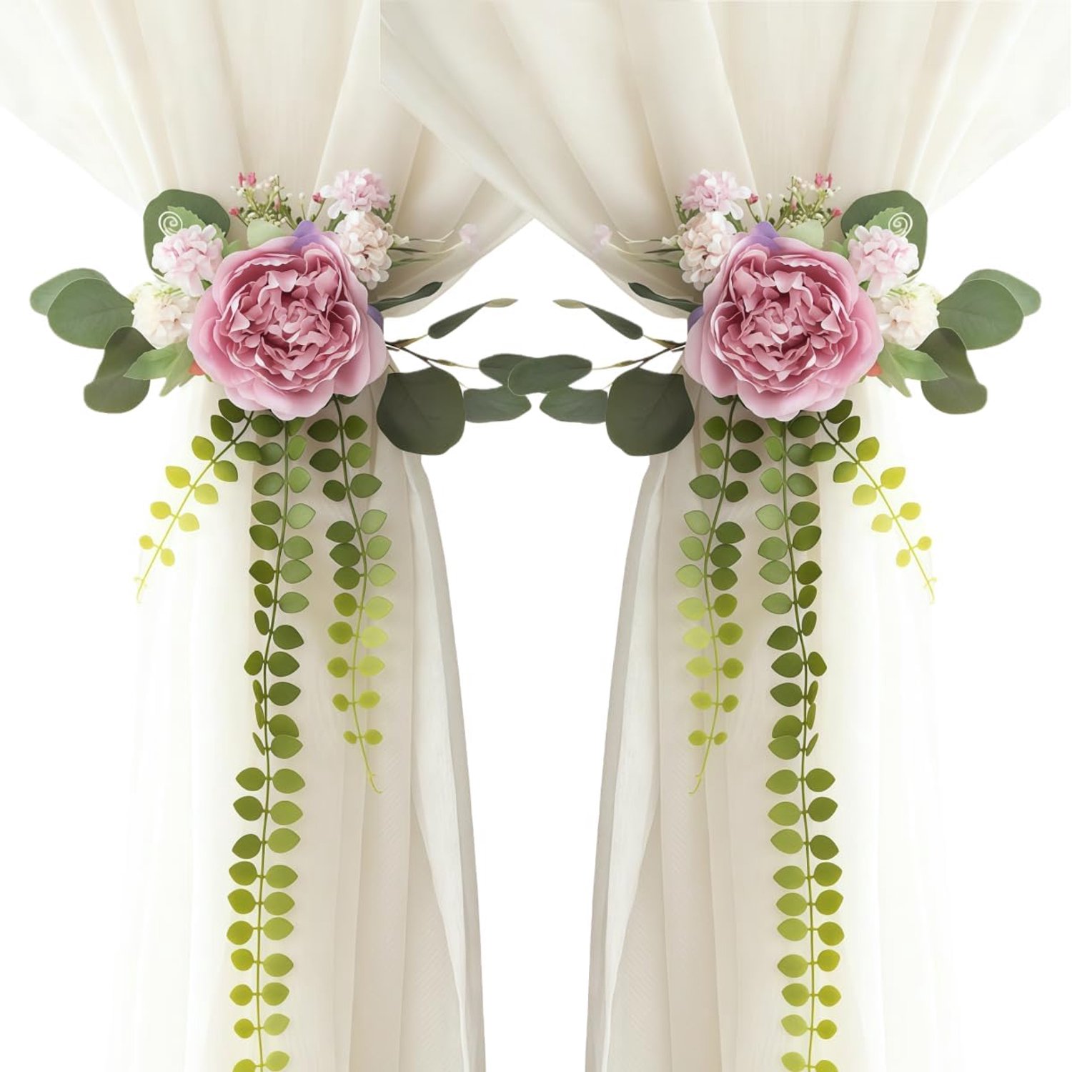 Tied Rope Tiebacks 2 Pack of Curtain Tiebacks Sheer Binding Ribbons With Floral Embellishments And Buckles Purple Peony Tiebacks