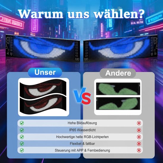 2 stuks flexibele led-matrix-displaybord, Bluetooth RGB loopschrift bord met app en afstandsbediening, 20 x 64 pixels, opvouwbaar reclamebord, doe-het-zelf tekst, animatiedisplay voor laden, bar — afbeelding 5