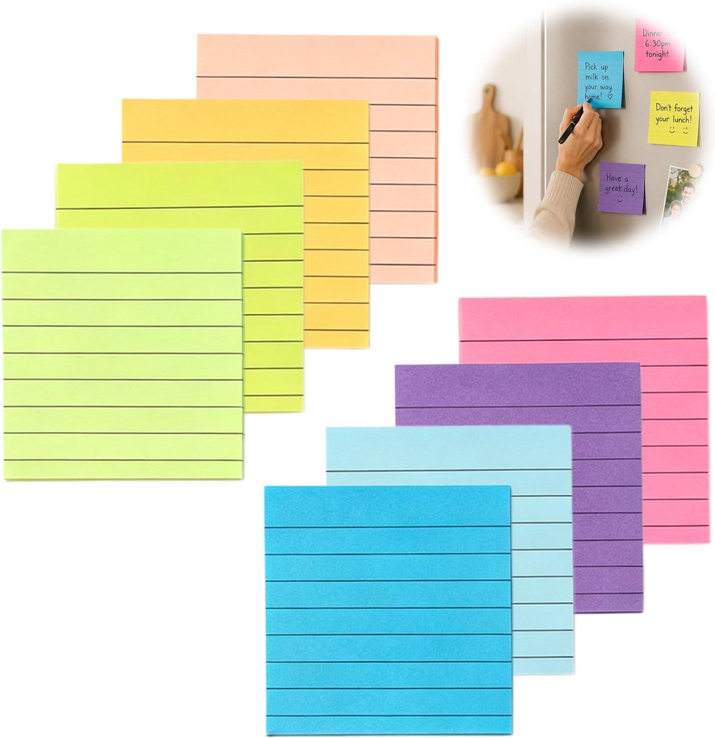 16 stuks gelinieerde zelfklevende notities, 7,6 x 7,6 cm, verschillende kleuren, verwijderbare zelfklevende blokken - ShopVlot