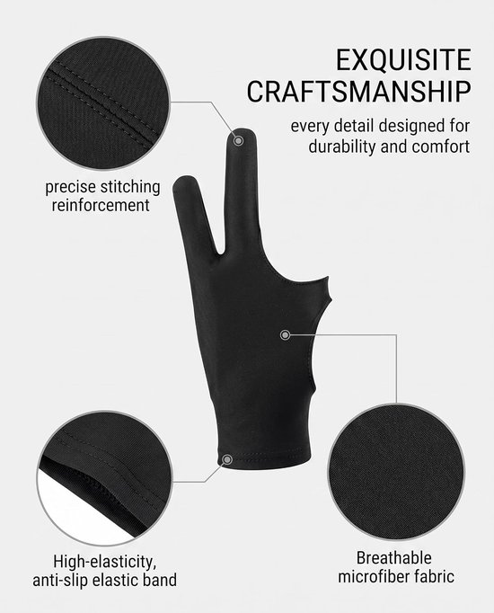 2 stuks ademende kunstenaarshandschoenen voor grafische tablet, digitale tekenhandschoenen voor rechts- en linkshandigen, elastische kunstenaarshandschoenen, anti-fouling, handschoen met 2 — afbeelding 3