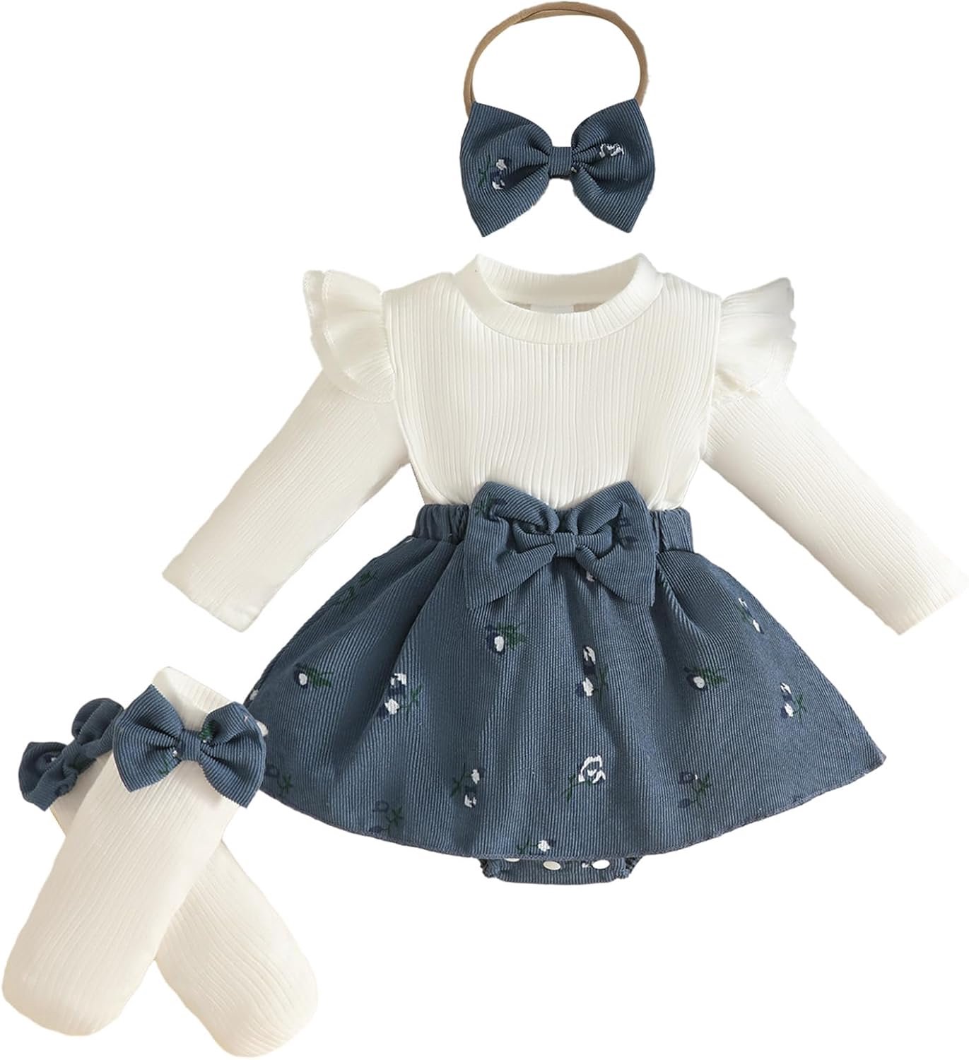 Zomeroutfit voor pasgeborenen babymeisjes, met ruches, korte mouwen, top, tutu-rok + hoofdband, 3-delige schattige jurk, kledingset