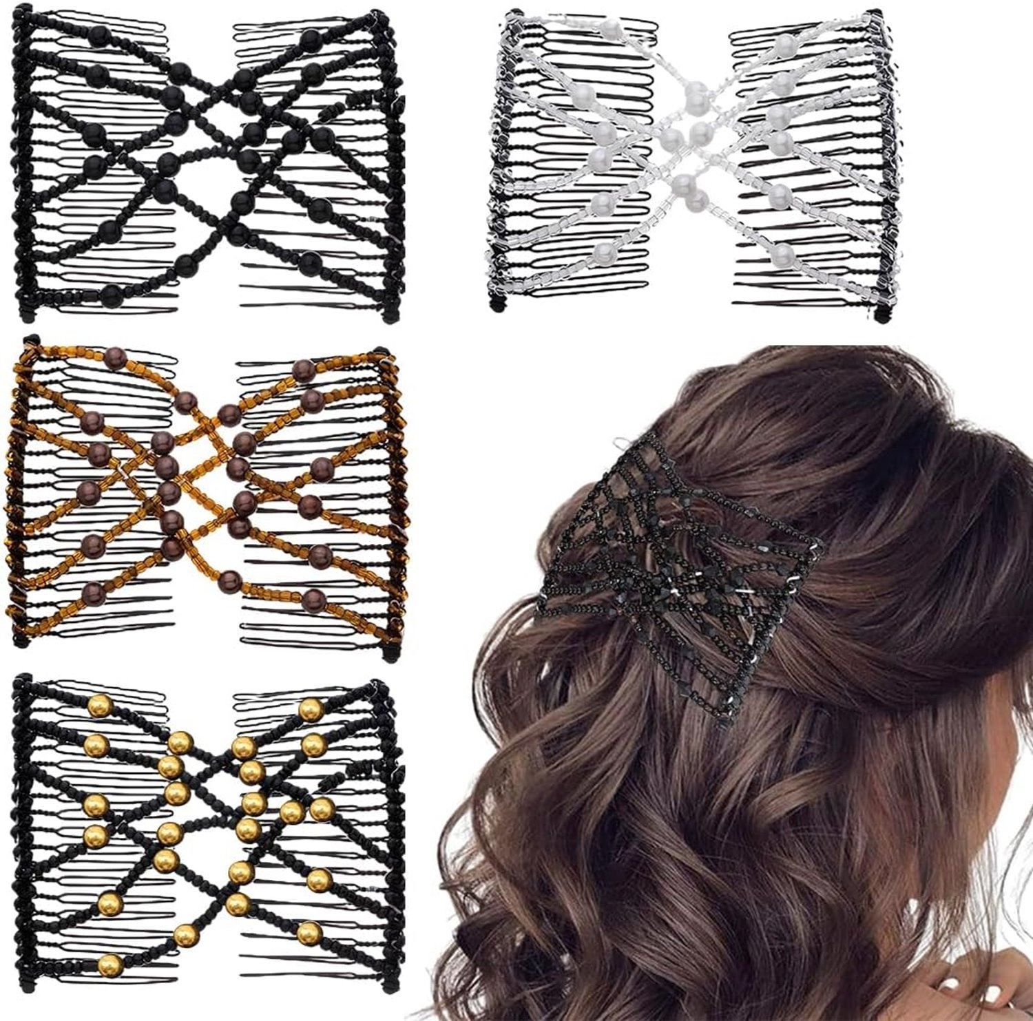 Haarkam, 4 stuks, haarkam, dubbelzijdige clips voor dames en meisjes