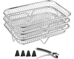 Airfryer Rack - Airfryer Mand | Trays | Racks voor du-al lade | 3x stapelbare grillmand roestvrij…