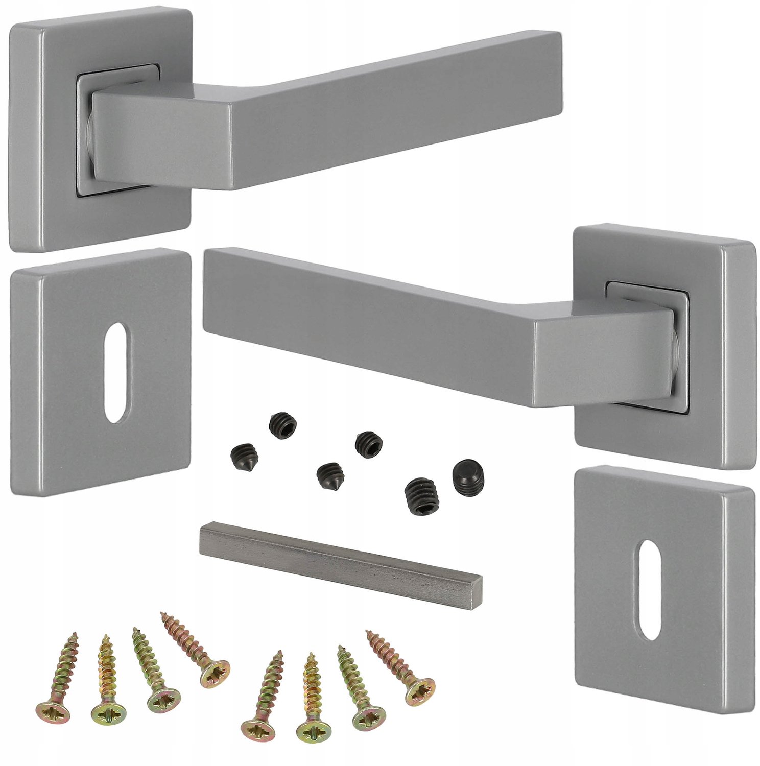 Kwadraat Deurkruk met Verdeeld Schild - Aluminium Zilver