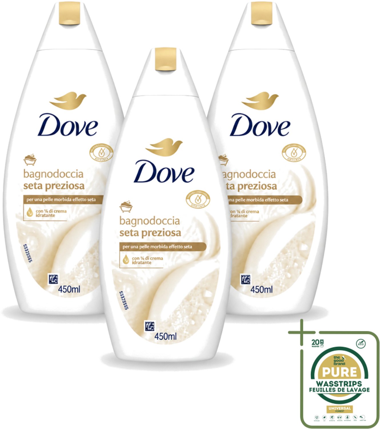 3 x Dove – Douchegel – Nourishing Silk – 450 ml - Wasstrips - Douchegel - Zijdezachte Huid - Verzorgende Douchegel - Mild Reinigen - Huid Verzorgen