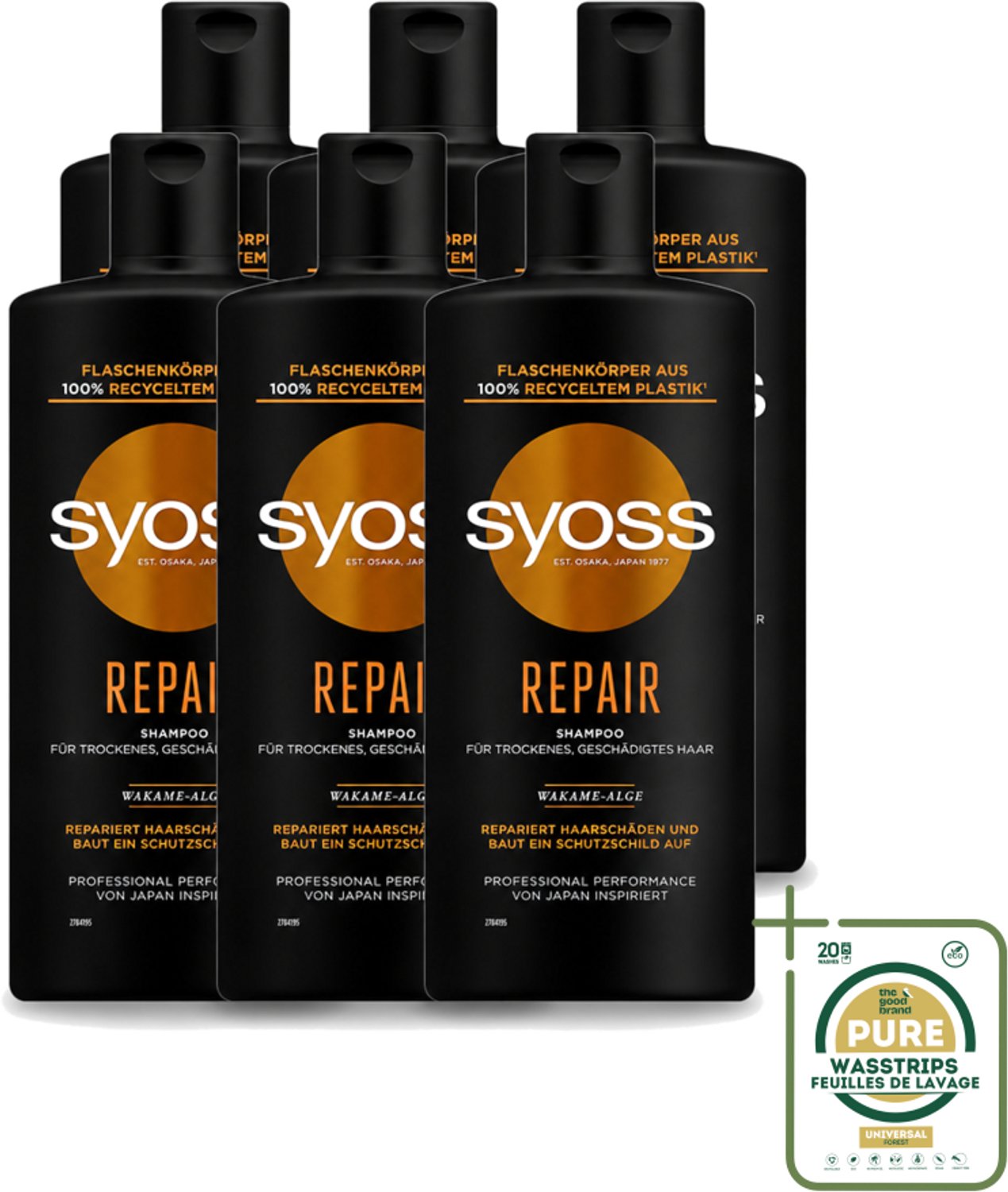 6 x Syoss Repair Shampoo - Shampoo - Herstel - 440 ml - Wasstrips - Herstel Haar - Beschadigd Haar - Haar Herstellen - Haar Versterken - Haar Hydrateren
