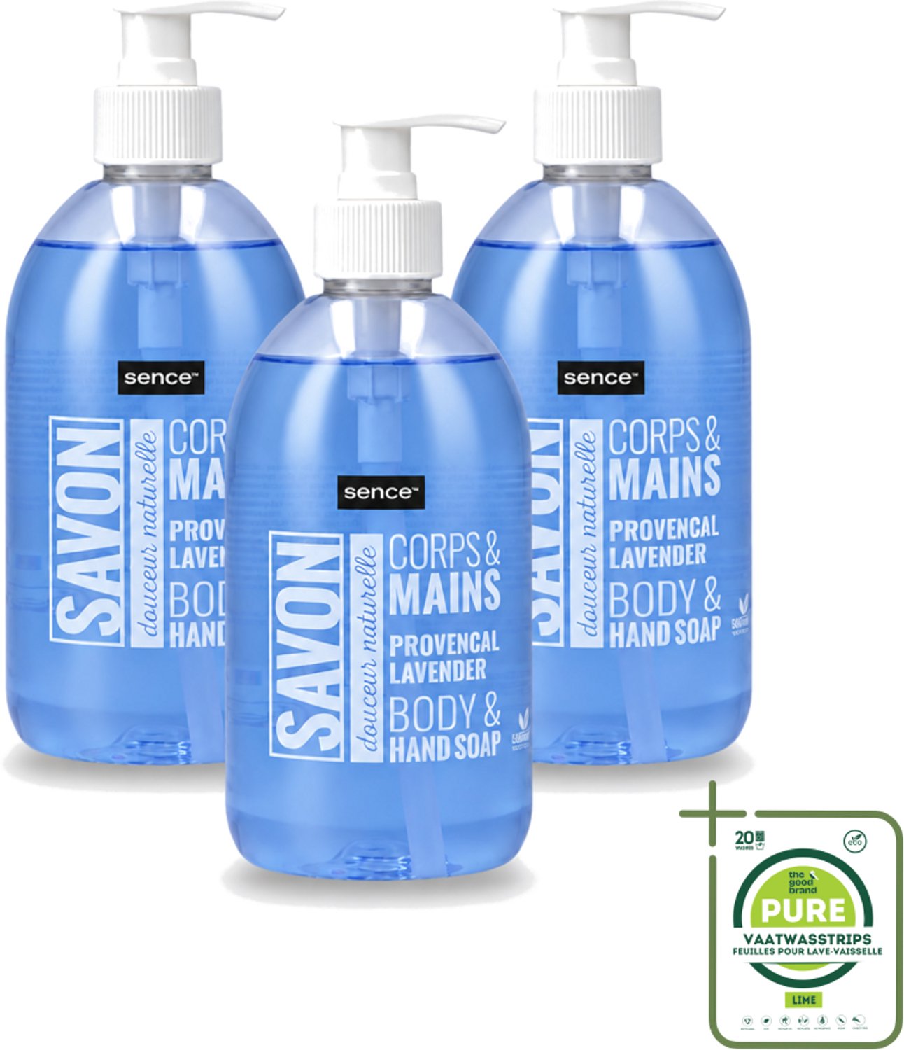 3 x Sence - Provencal Lavendel - Handzeep - Savon - 500 ml - Grootverpakking - Vaatwasstrips - Handzeep - Lavendel - Handen Reinigen - Zachte Handen - Kalmerende Geur