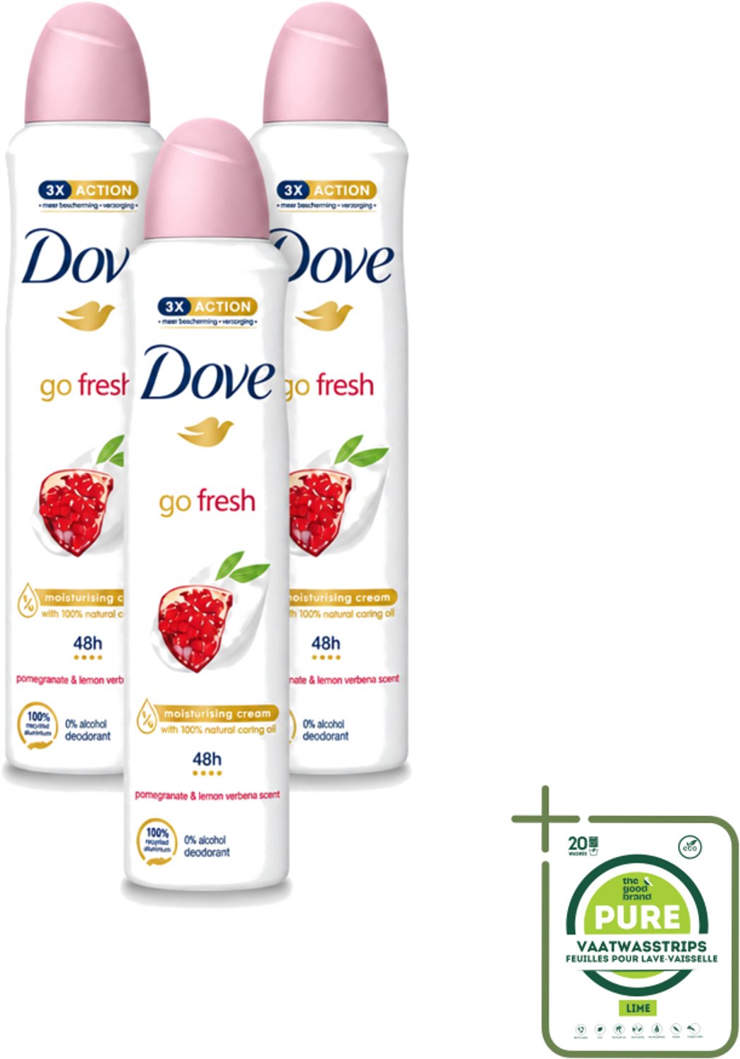 3 x Dove - Deodorant - Spray Go Fresh - Granaatappel - Fruitige geur - 250 ml - Grootverpakking - Dove Deodorant Spray - Geurige Anti-transpirant - Frisheid - Fruitige Geur - Gevoelige Huid