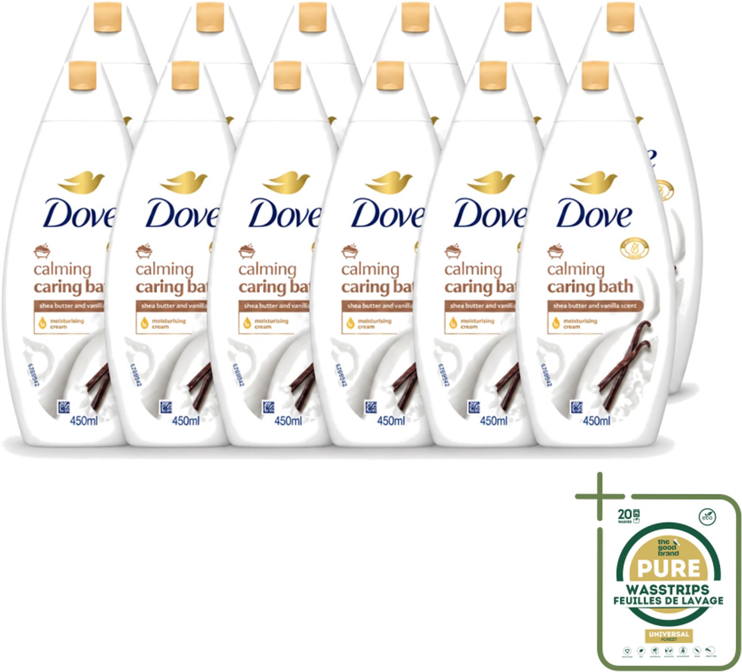 12 x Dove – Badcrème – Sheaboter & Vanille – 450 ml - Wasstrips - Badcrème - Sheaboter - Vanille - Huid Verzorging - Voedende Badcrème