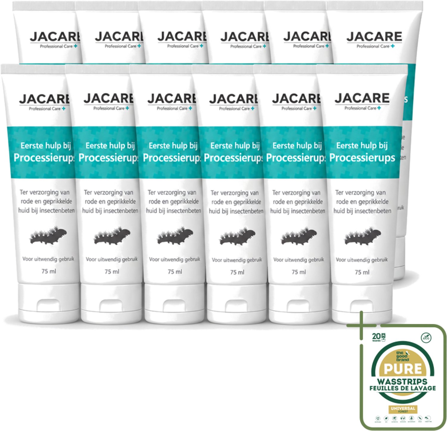 12 x Jacare – Gel – Processierups – 75 ml - Wasstrips - Processierups Gel - Jeuk Verlichting - Huidverzachting - Insectenbeten - Kwallenbeten