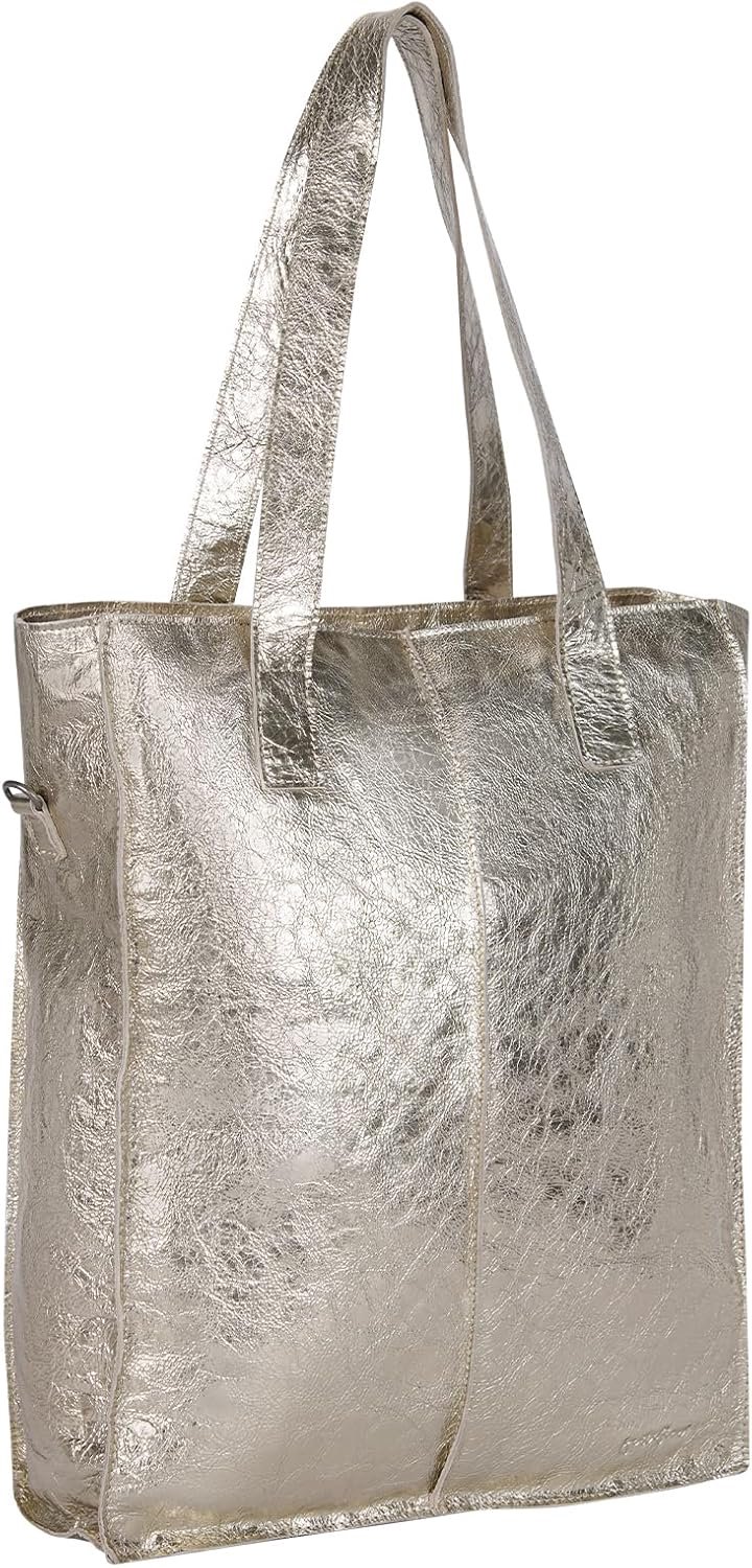 Justified Nynke Leather Shopper Bag, Padded 15.6 Inch Laptop Compartment, Adjustable Shoulder Strap, Modern Design - ShopVlot