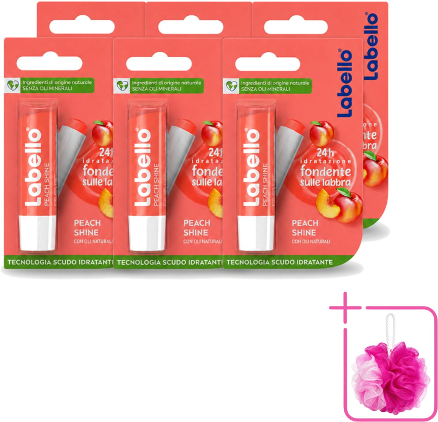 6 x Labello – Lippenbalsem – Fruity Peach Shine – Vegan - Bulkverpakking - Lippenbalsem - Douchemop - Vegan lippenbalsem