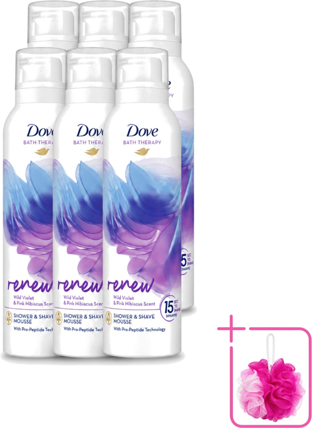 6 x Dove – Douche- & Scheerschuim – Bath Therapy Renew – 200 ml - Bulkverpakking - Douche en scheerschuim - Douchemop - Huidvernieuwing