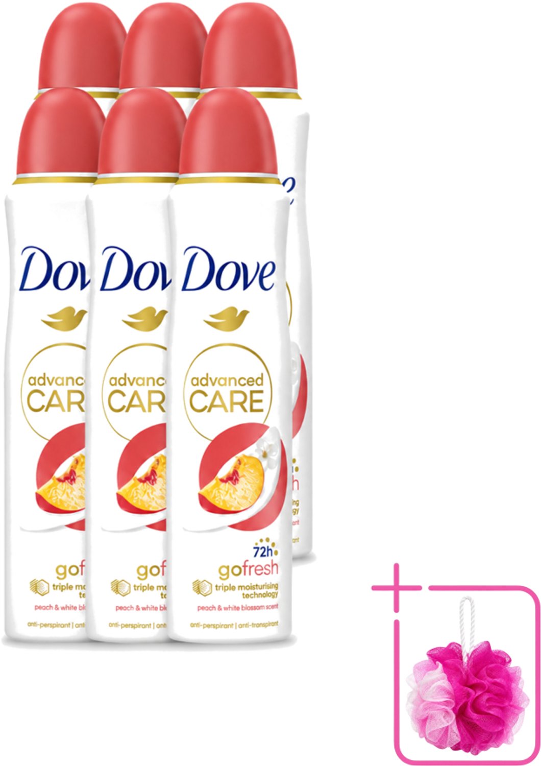 6 x Dove – Deodorant Spray – Peach & White Blossom – 150 ml - Bulkverpakking - Deodorant spray - Fris