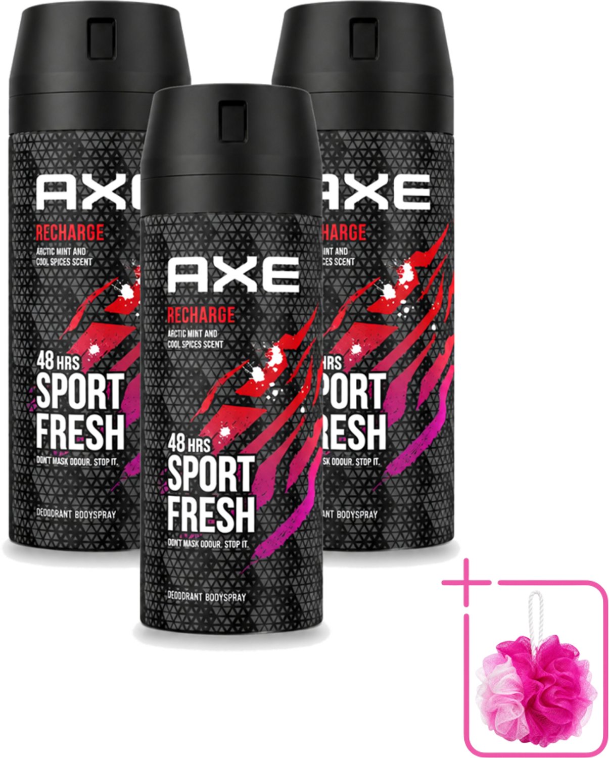 3 x Axe - Deodorant Bodyspray - 48hrs Sport Fresh - Recharge - Arctic Mint & Cool Spices - 150 ml - Bulkverpakking - Deodorant - Douchemop - Bodyspray