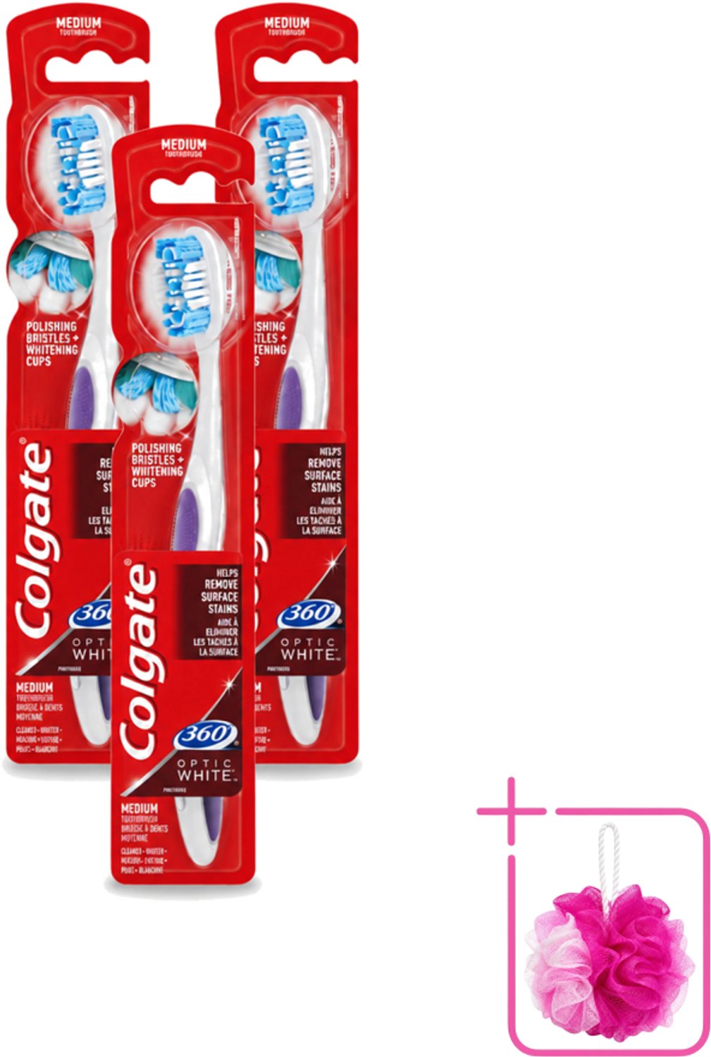 3 x Colgate - Tandenborstel - 360 Optic White Medium- Wit - 1 Tandenborstel - Bulkverpakking - Tandenborstel - Tanden reinigen