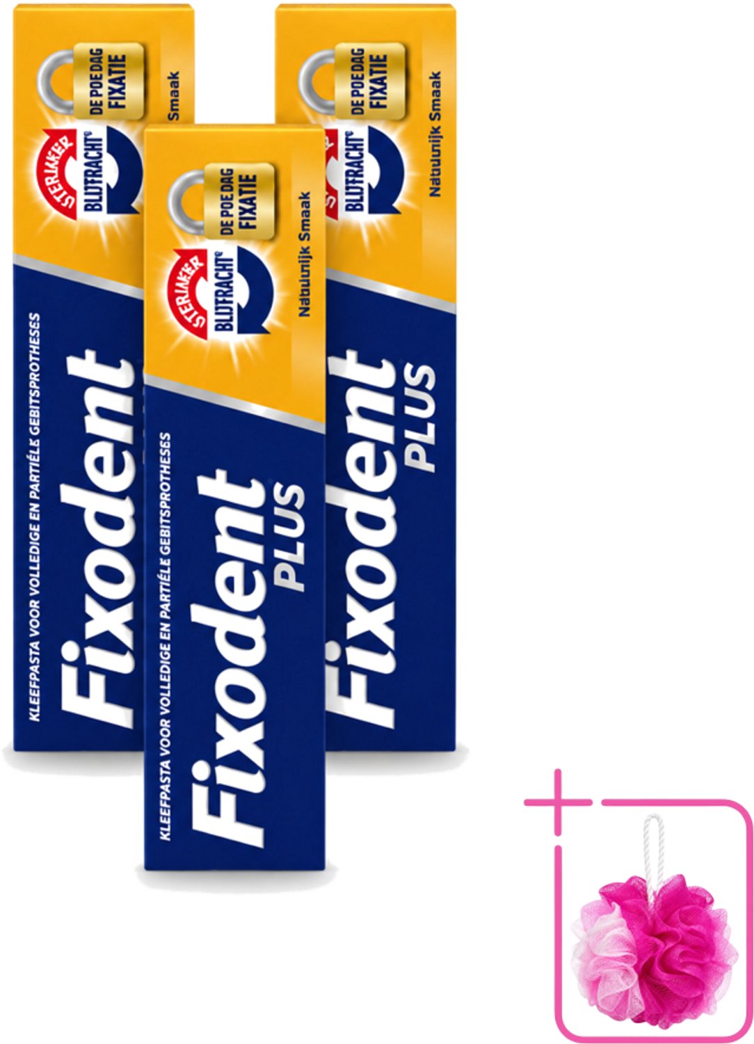 3 x Fixodent Plus – Kleefpasta – Dual Power – 40 g - Bulkverpakking - Kleefpasta kunstgebit - Douchemop - Onverslaanbare bijtkracht