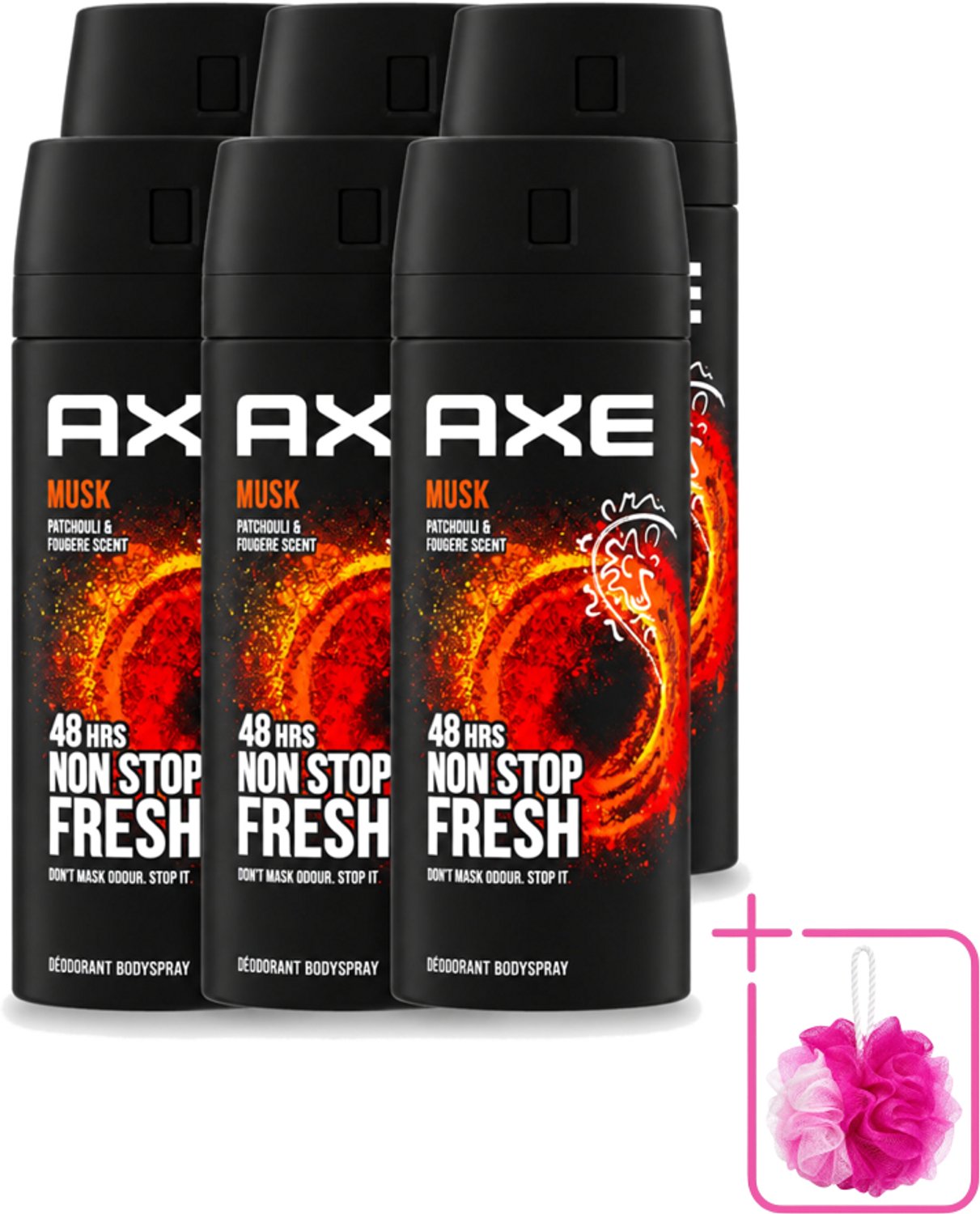 6 x Axe - Deodorant Bodyspray - 48hrs Non Stop Fresh - Musk - Patchouli & Fougere - 150 ml - Bulkverpakking - Axe Musk Deodorant - Deospray Musk