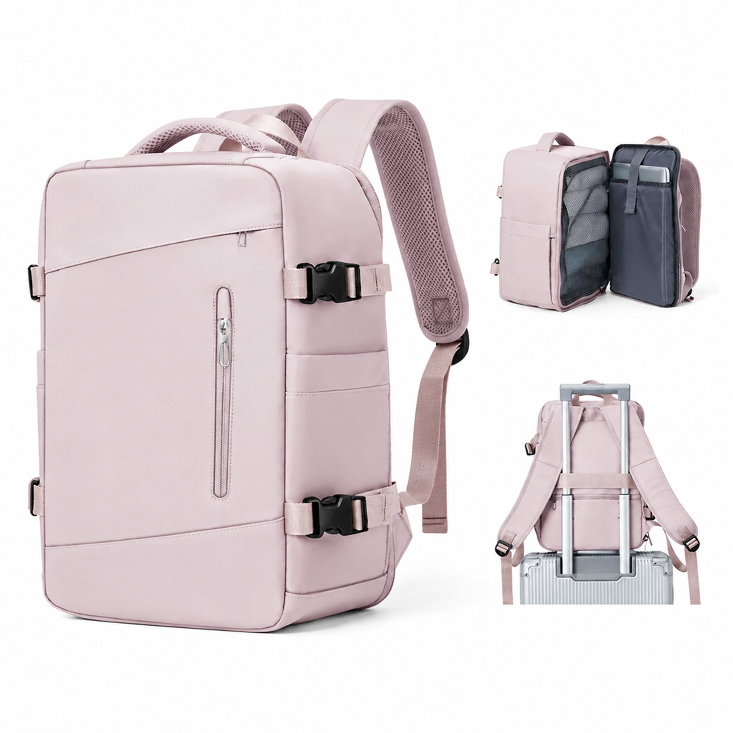 Rugzak - 40 x 25 x 20 cm - met droge en natte scheiding - voor zakenreizen - lichtroze