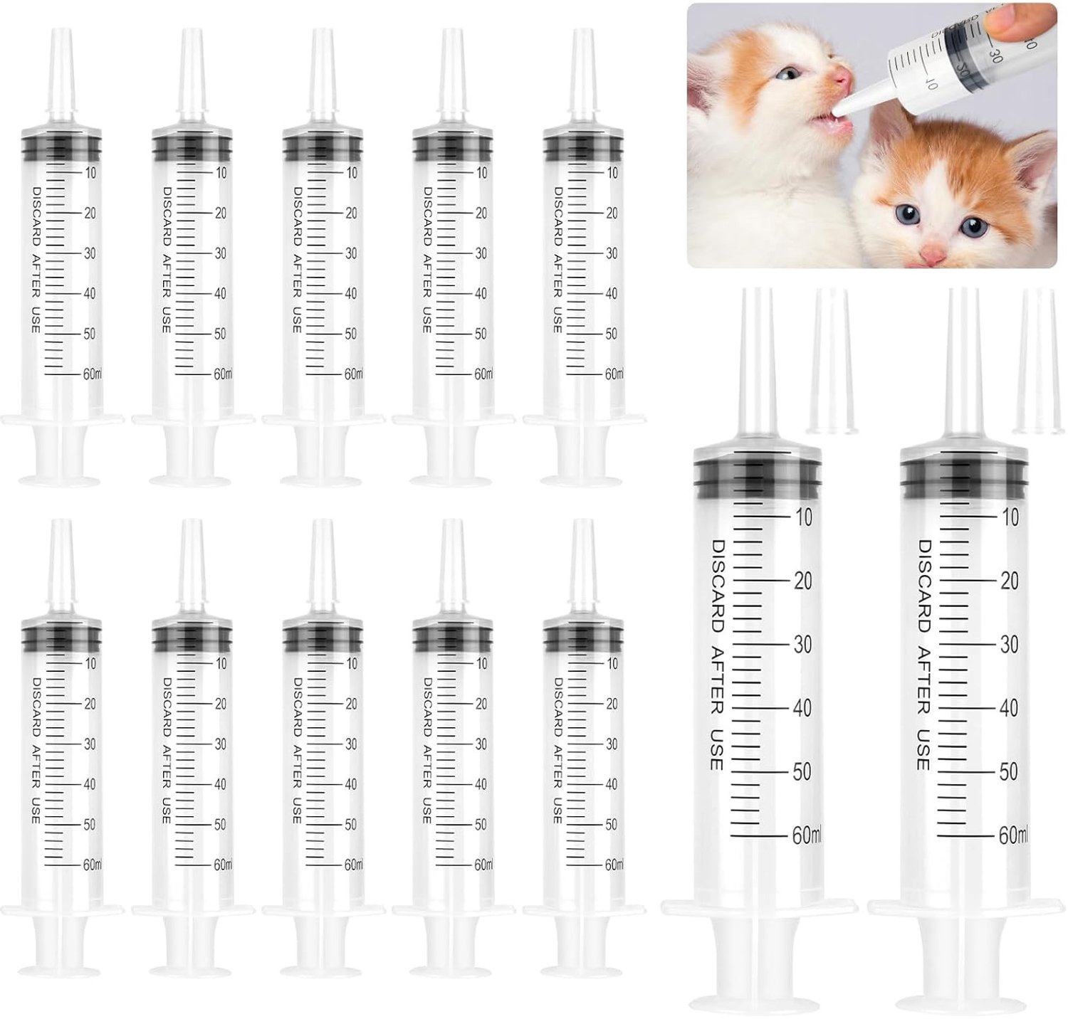 Plastic Spuiten 60 ml - Doorzichtig - Herbruikbare Doseerspuiten - Voor Laboratorium en Diervoeding