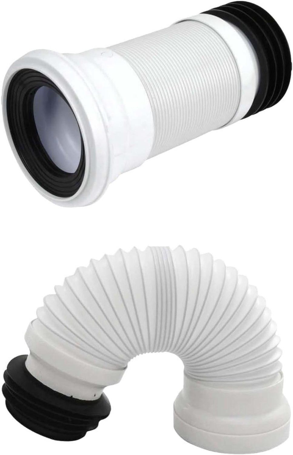 Flexibele toiletverbinding slang, uitbreidbaar van 260-500 mm, wit polypropyleen, toiletafvoer en sanitaire aansluiting