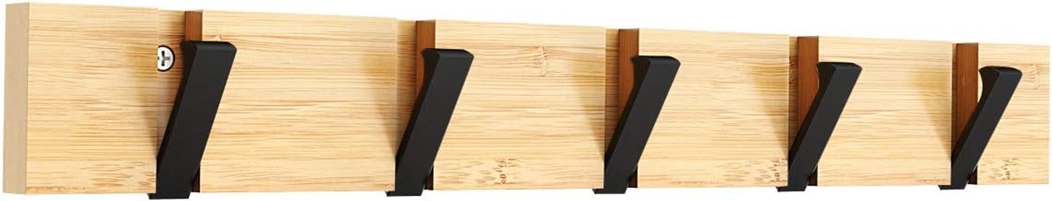 Kapstokhanger bamboe 5 haken - zwart opvouwbaar - maximaal 20 kg - natuurlijke muurkleerhanger - ShopVlot