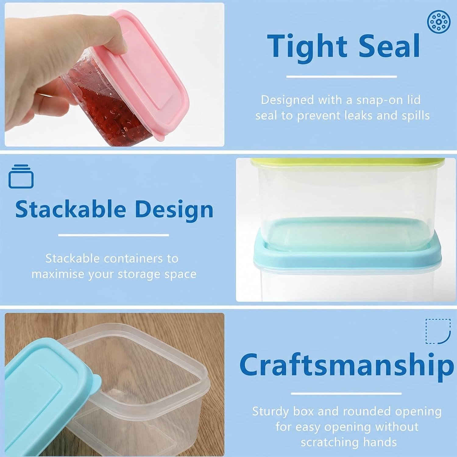 Set van 9 kleine stapelbare dozen van 200 ml met plastic deksel voor opslag en organisatie