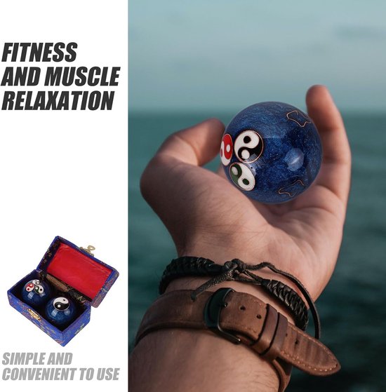 2 Stuks Handtherapie Fitnessballen met Belgeluid Kleine Handmassagebollen voor Ontspanning Spierversterking Geemailleerd met Yin-yang Ontwerp Geschikt voor Mannen Ouderen — afbeelding 4