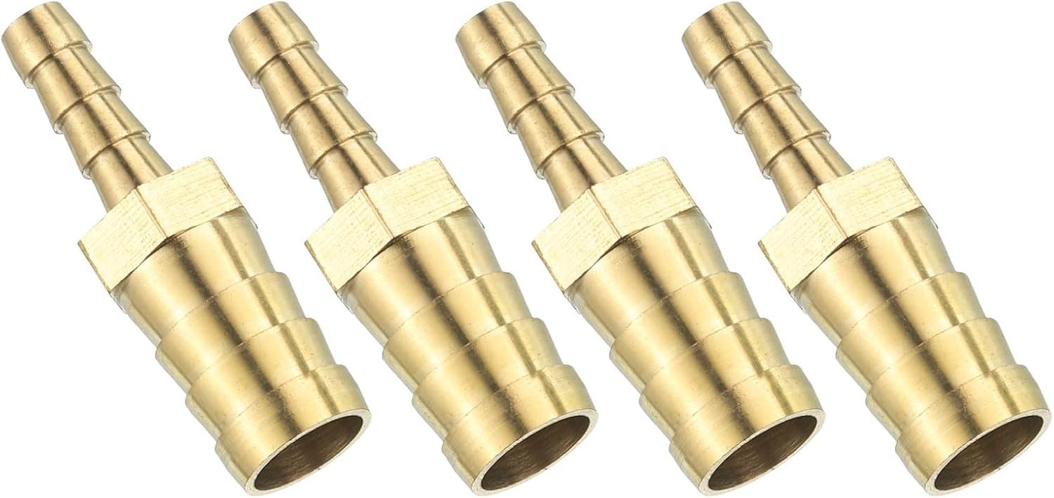 12mm x 6mm Slangconnector, Messing Dubbele Nippel Koppeling, 4 Stuks Slangverbindingen voor Tuinslangen, Gas- en Waterleidingen