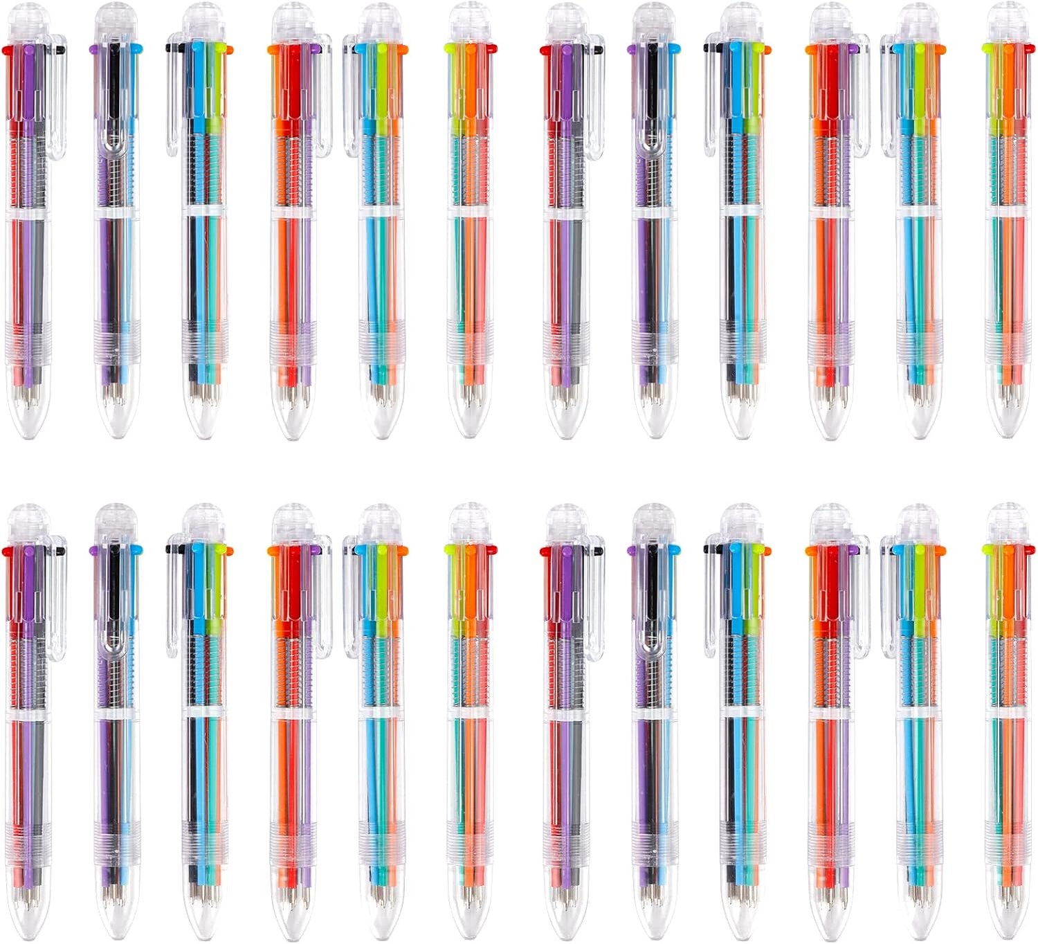 24 PCS 6-in-1 Multicolor Pennen, Chostky Intrekbare Balpennen6 Kleuren Transparante Vat Balpen 0.5mm voor Kantoor Schoolbenodigdheden Studenten Kinderen Gift
