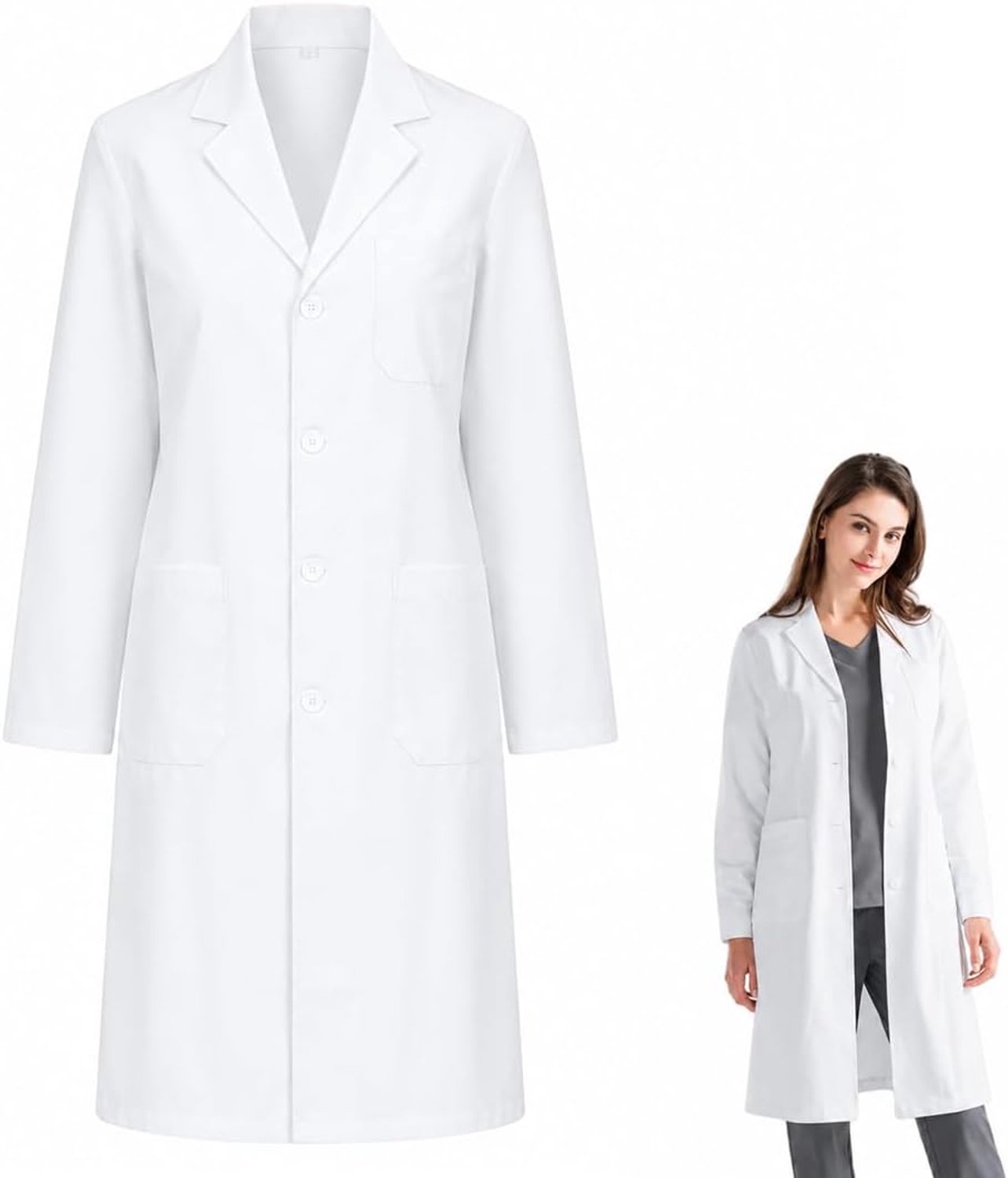 1 PCS witte laboratoriumjas, doktersjas voor mannen en vrouwen, laboratoriumjas voor chemie, beschermende kleding vo-or het laboratorium, jas met lange mouwen, knopen en 3 zakken