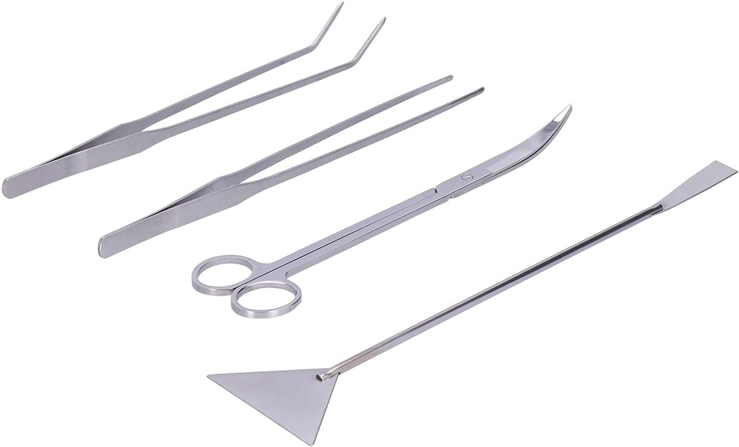 Aquariumgereedschapset 4-in-1 Professionele aluminiumlegering Aquariumreinigingsset voor waterplanten Verzorging en grindonderhoud met recht gebogen pincet Spatel Schaar