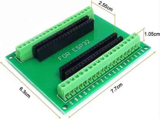 2 STUKS ESP32 Breakout Board 38-PIN (2,55 cm pitch) - Terminal Adapter GPIO 1 naar 2 Uitbreidingsscherm, brede versie Compatibel met ESP-WROOM-32 / NodeMCU-32S Development Board — afbeelding 5