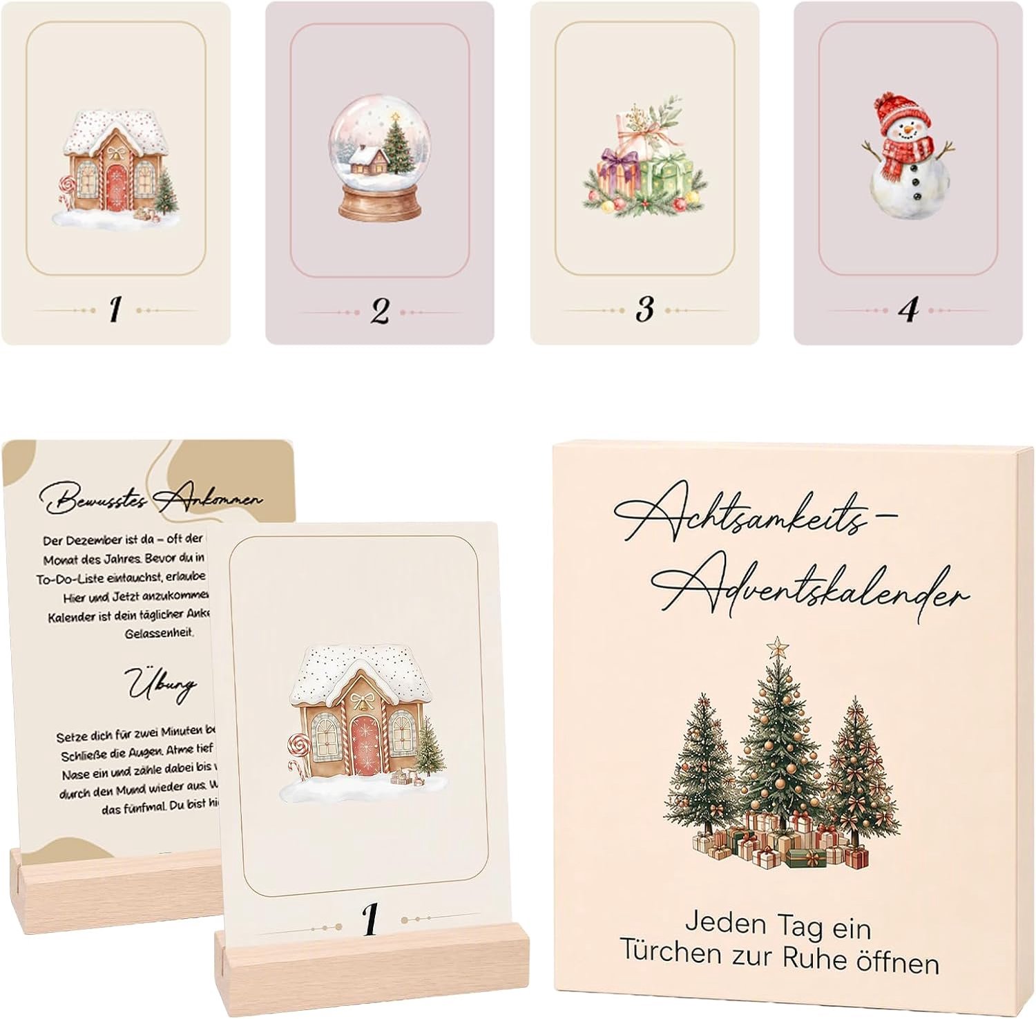 Adventskalender 2026 voor vrouwen, 24 mindfulness-kaarten